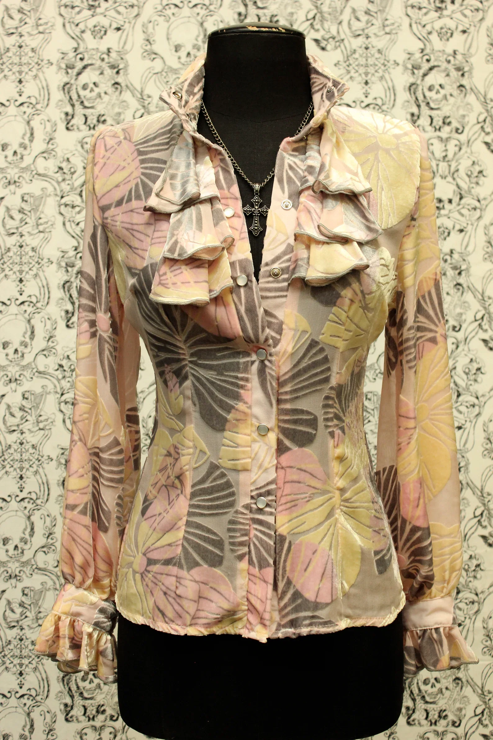 ANTOINETTE TOP - PINK VELVET PRINT - Image 3
