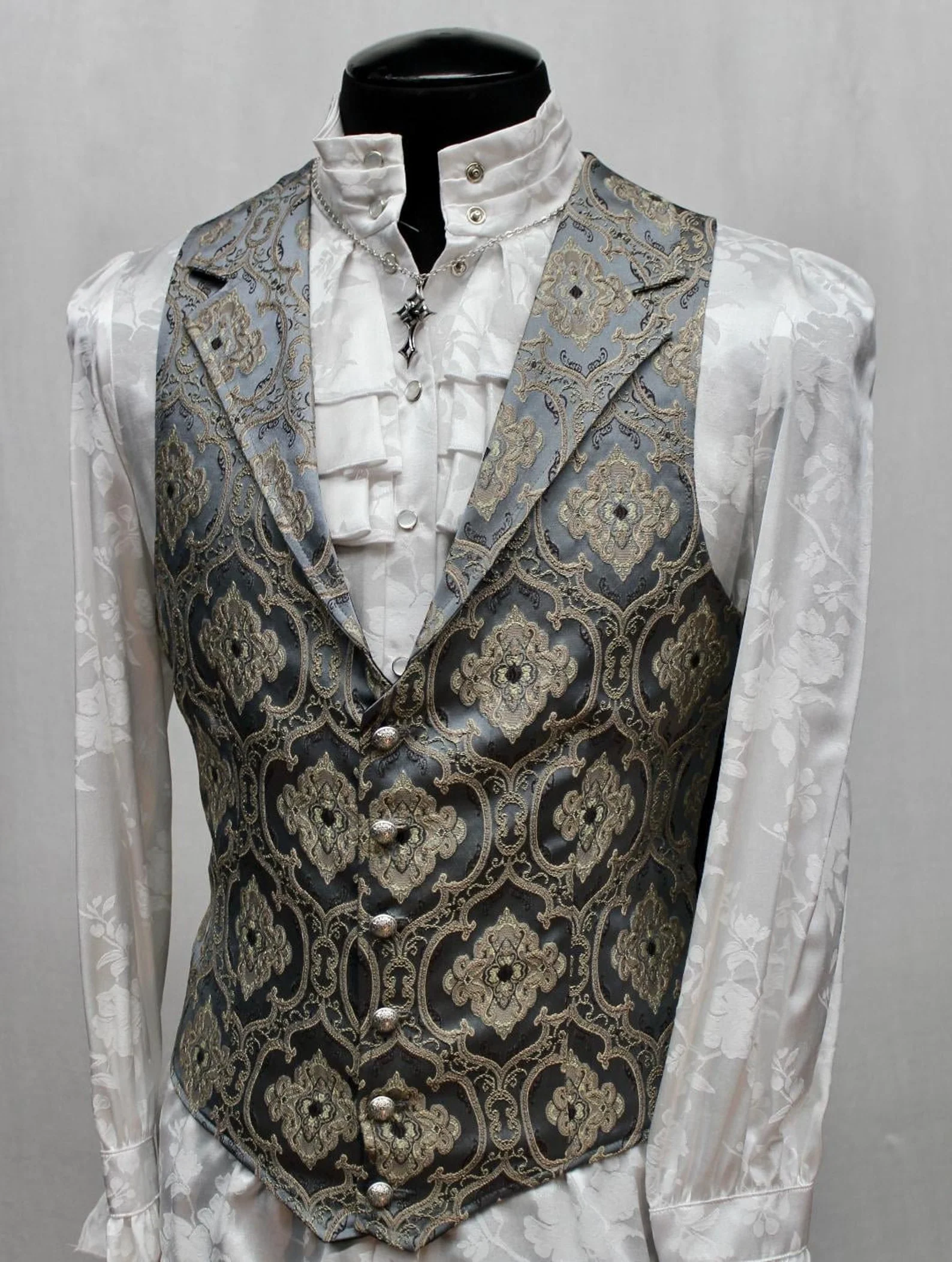 ARISTOCRAT VEST - Edwardian Brocade - Blue - Image 3