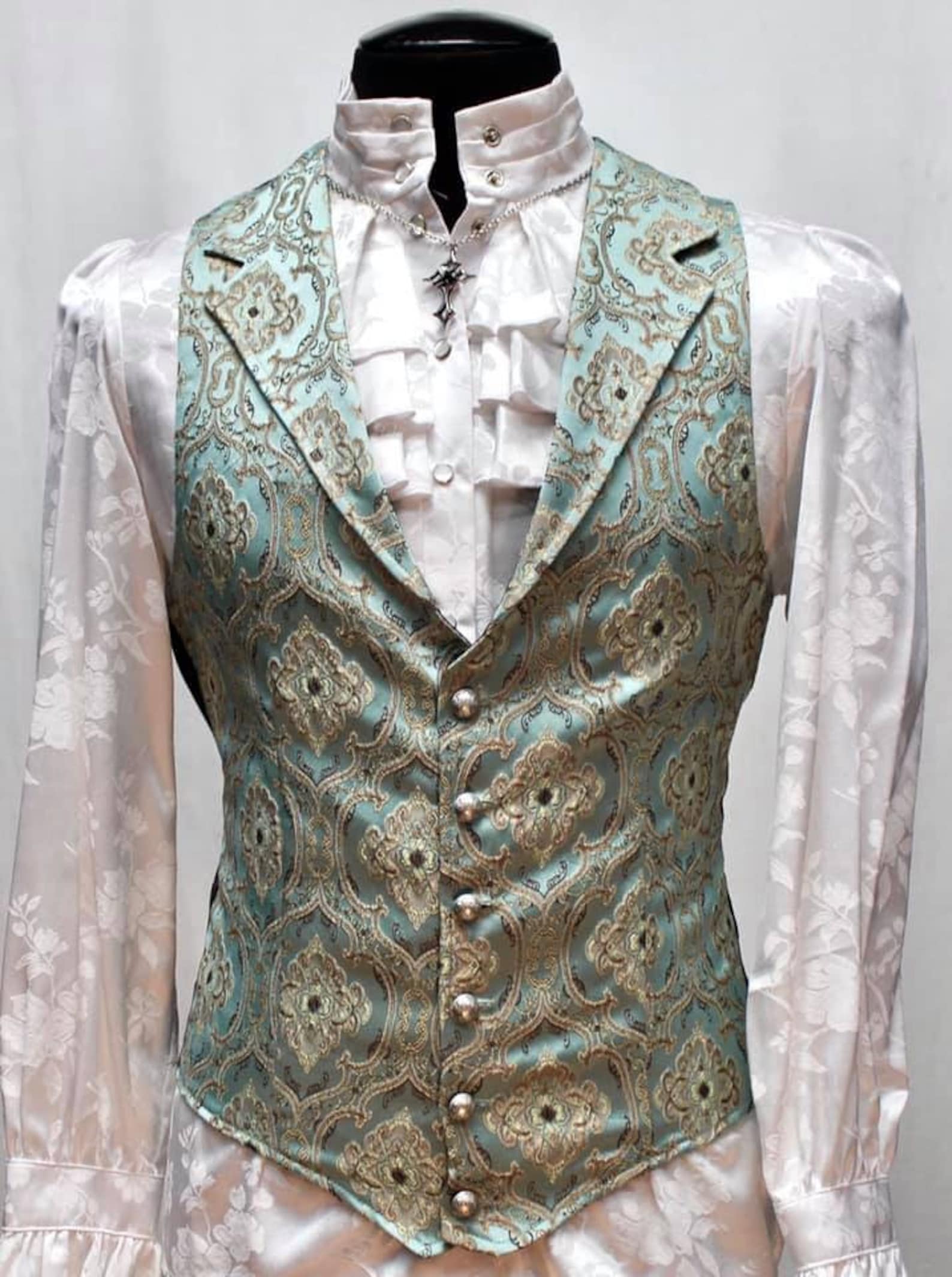 ARISTOCRAT VEST - EDWARDIAN BROCADE - GREEN - Image 3