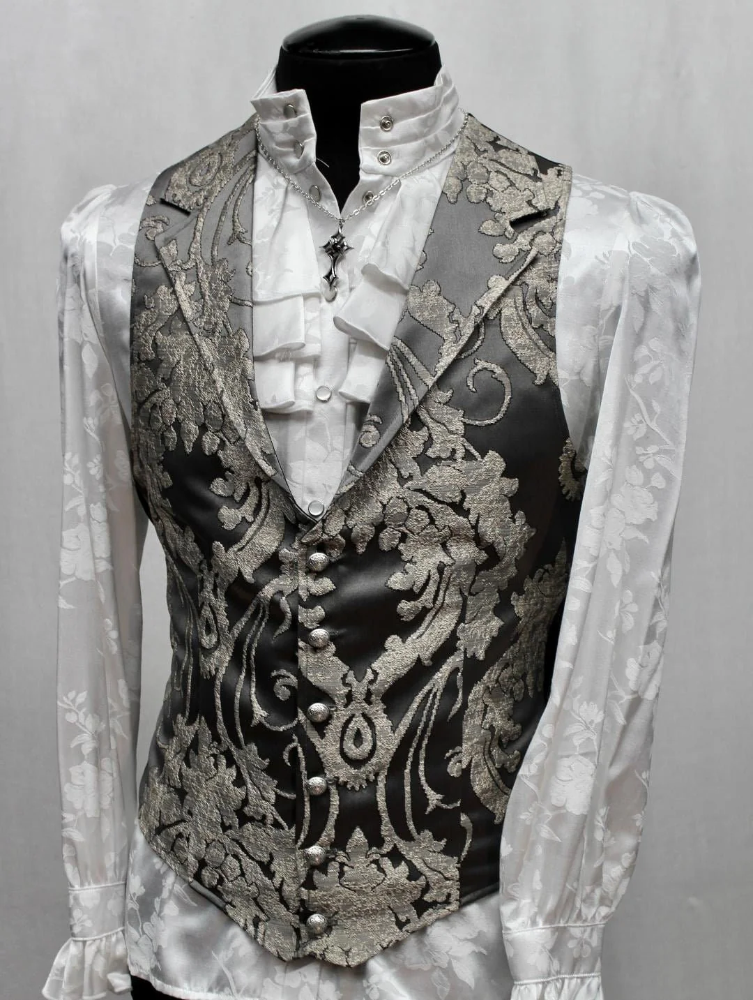 ARISTOCRAT VEST - Grey Satin Brocade - Image 2