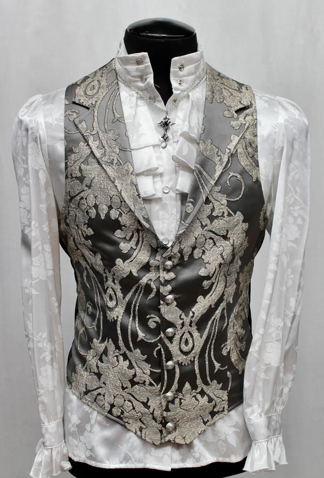 ARISTOCRAT VEST - Grey Satin Brocade - Image 3