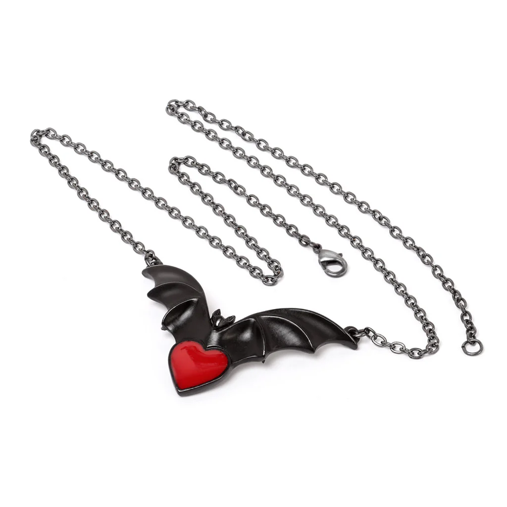 Black Bat Red Heart Necklace - Image 2