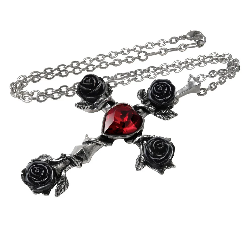 Black Rose Crystal Heart Cross - Image 2