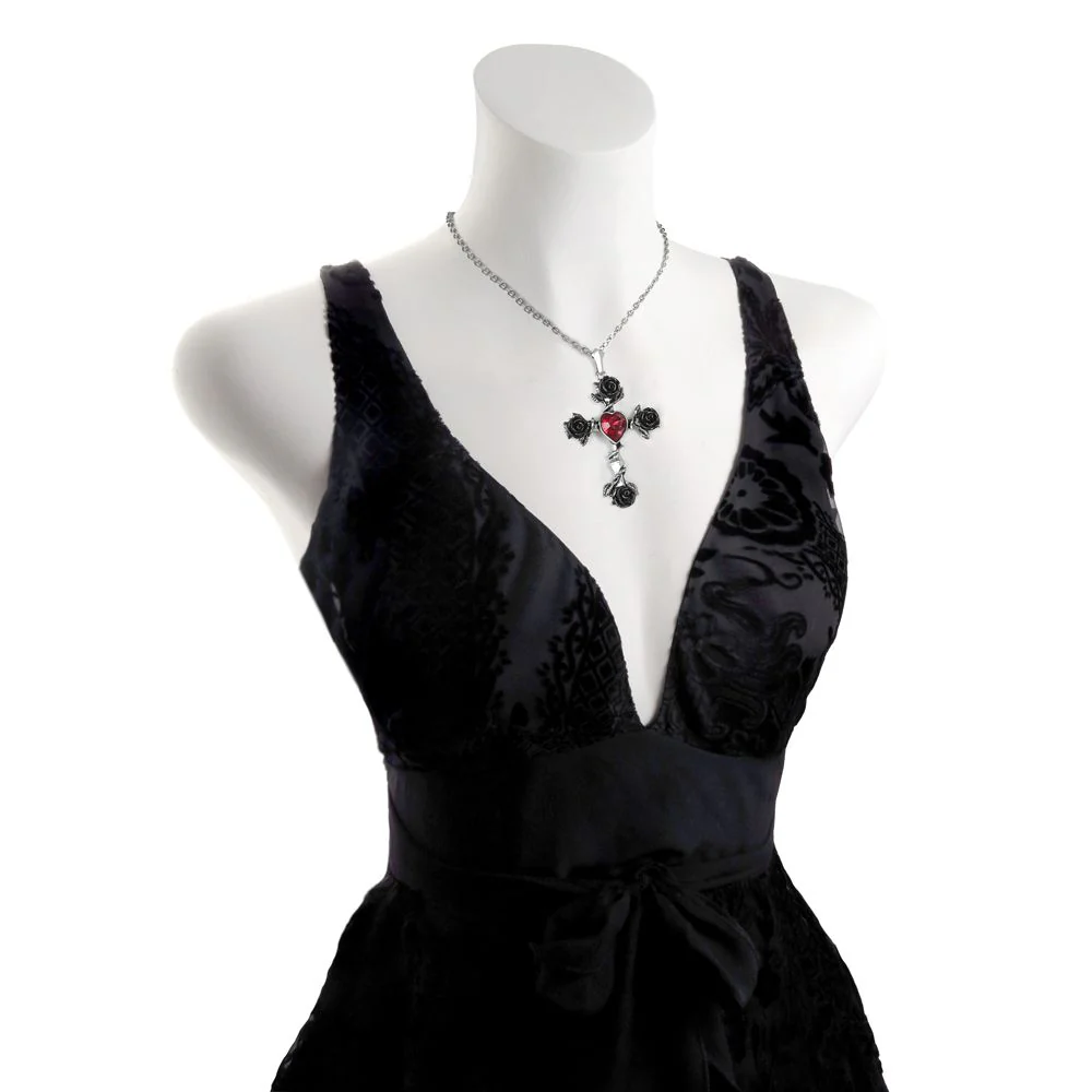 Black Rose Crystal Heart Cross - Image 3