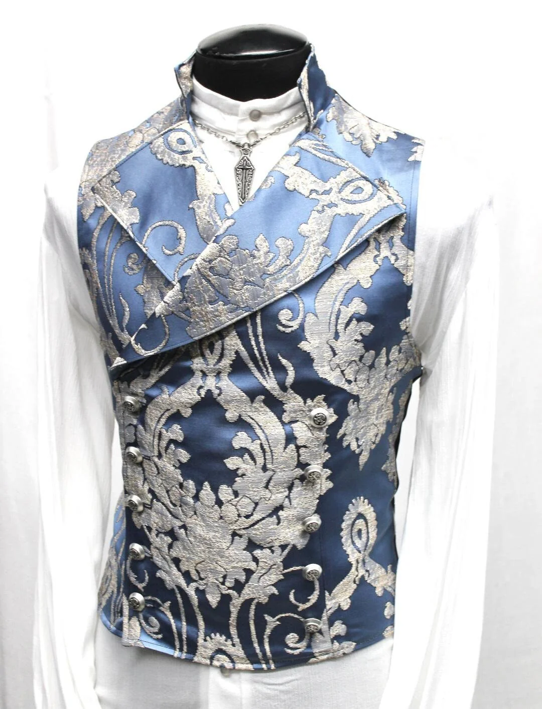CAVALIER VEST - Ice Blue Satin Brocade - Image 2