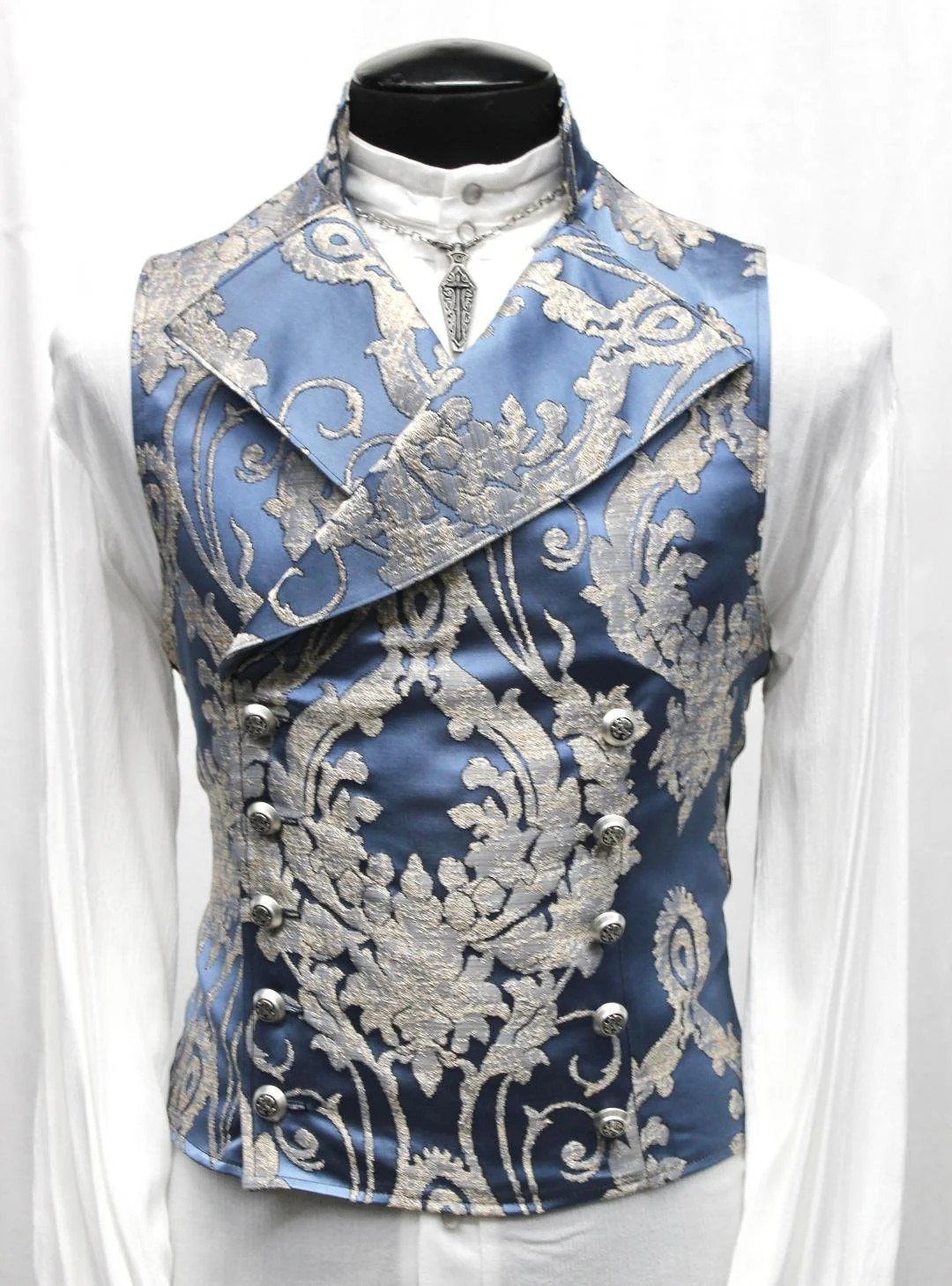 CAVALIER VEST - Ice Blue Satin Brocade - Image 3