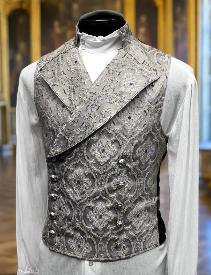 CAVALIER VEST - Silver Edwardian Brocade - Image 2