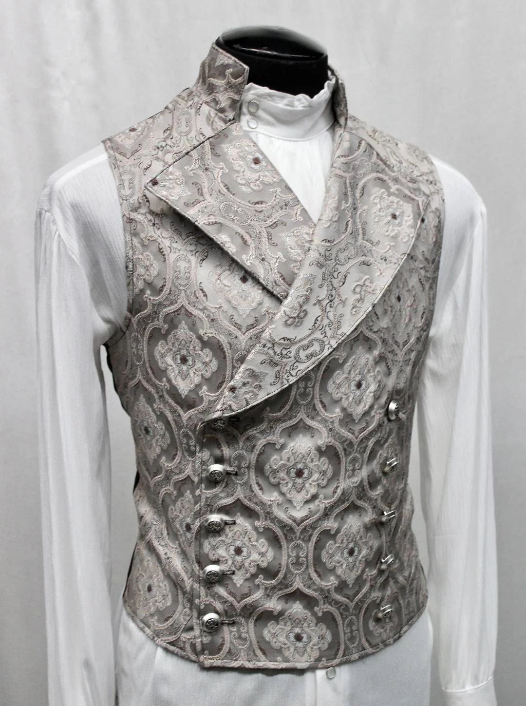 CAVALIER VEST - Silver Edwardian Brocade - Image 3