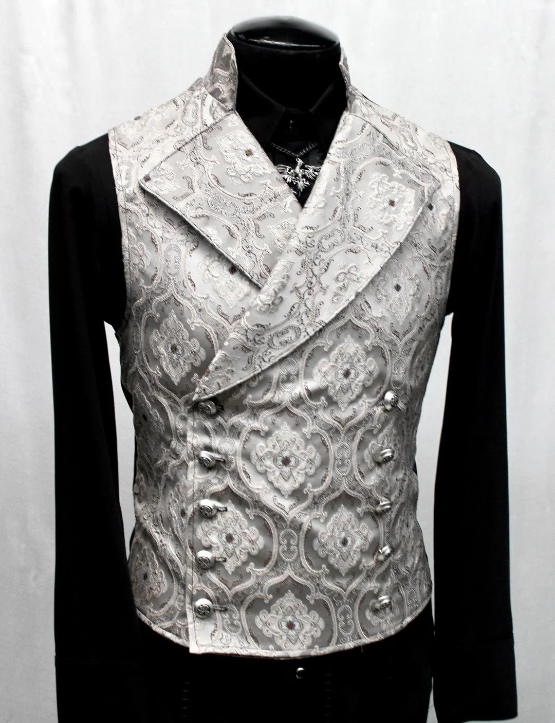CAVALIER VEST - Silver Edwardian Brocade - Image 4