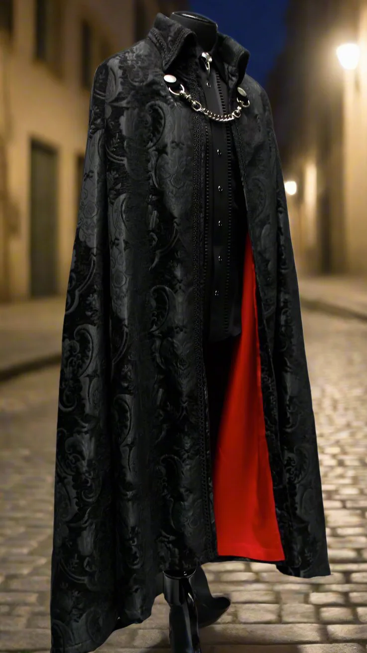 CLOAK OF DARKNESS - BLACK ON BLACK TAPESTRY W/ RED LINING - Image 3