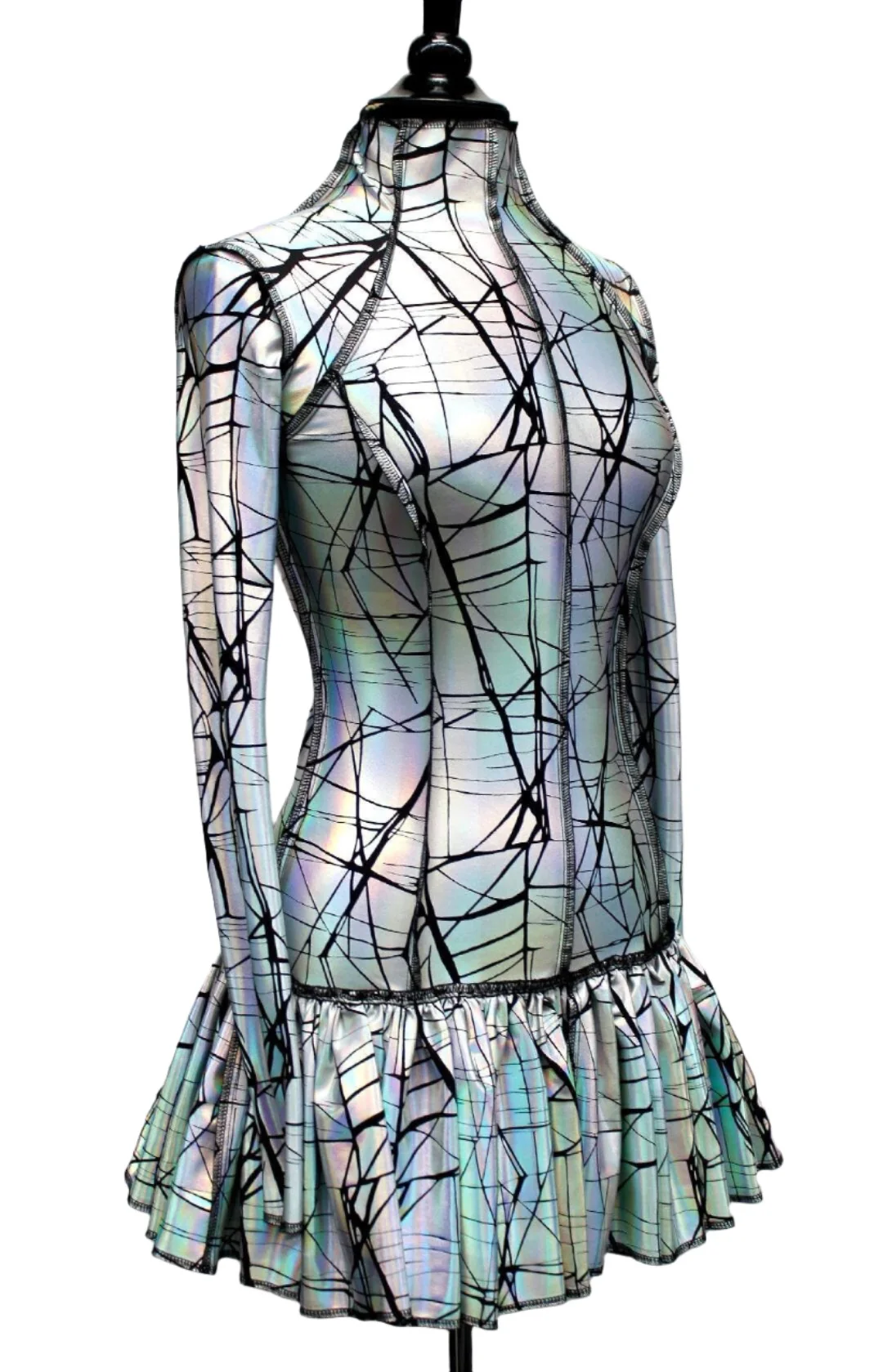 FUTURE SHOCK DRESS - Cracked Hologram Fabric - White - Image 3