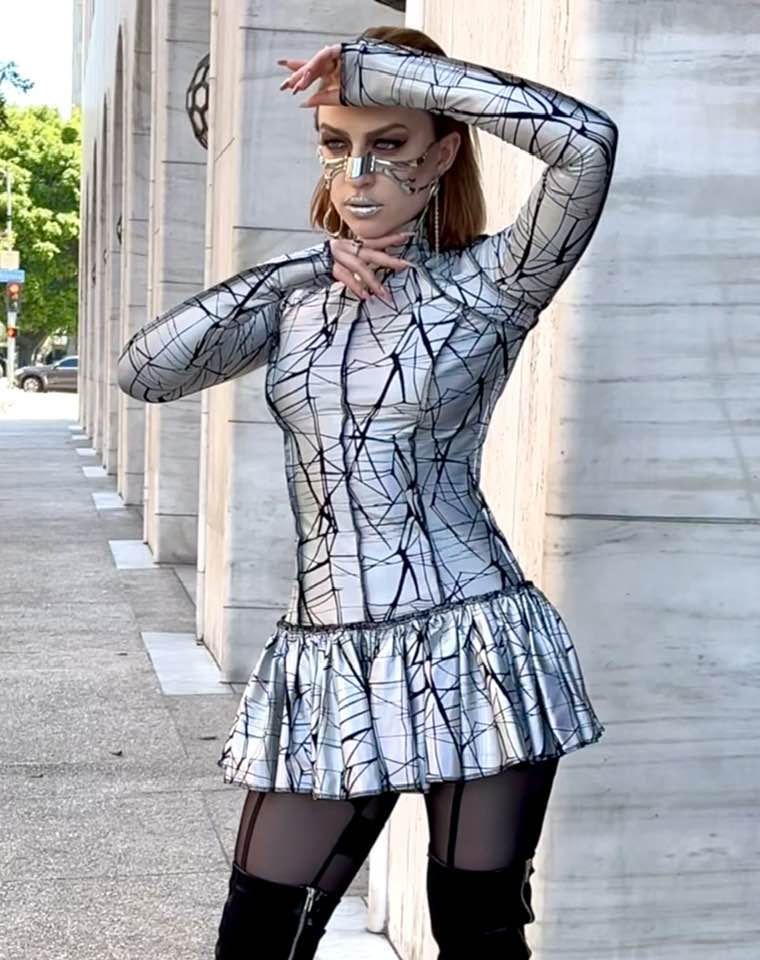 FUTURE SHOCK DRESS - Cracked Hologram Fabric - White - Image 5