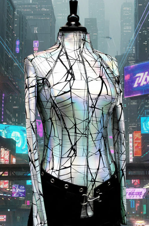 FUTURE SHOCK TOP Long Sleeve - Cracked Hologram Fabric - White