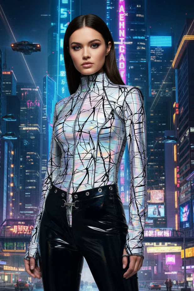 FUTURE SHOCK TOP Long Sleeve - Cracked Hologram Fabric - White - Image 2