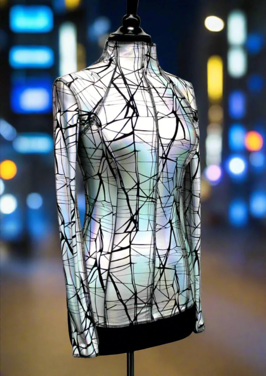 FUTURE SHOCK TOP Long Sleeve - Cracked Hologram Fabric - White - Image 3