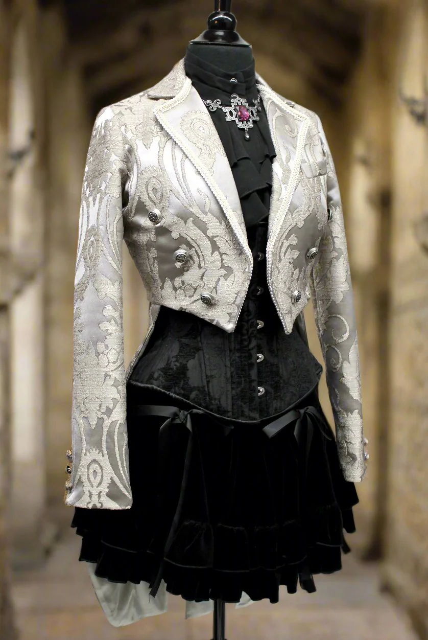 HARLEQUIN TAILCOAT - SATIN BROCADE - SILVER - Image 2