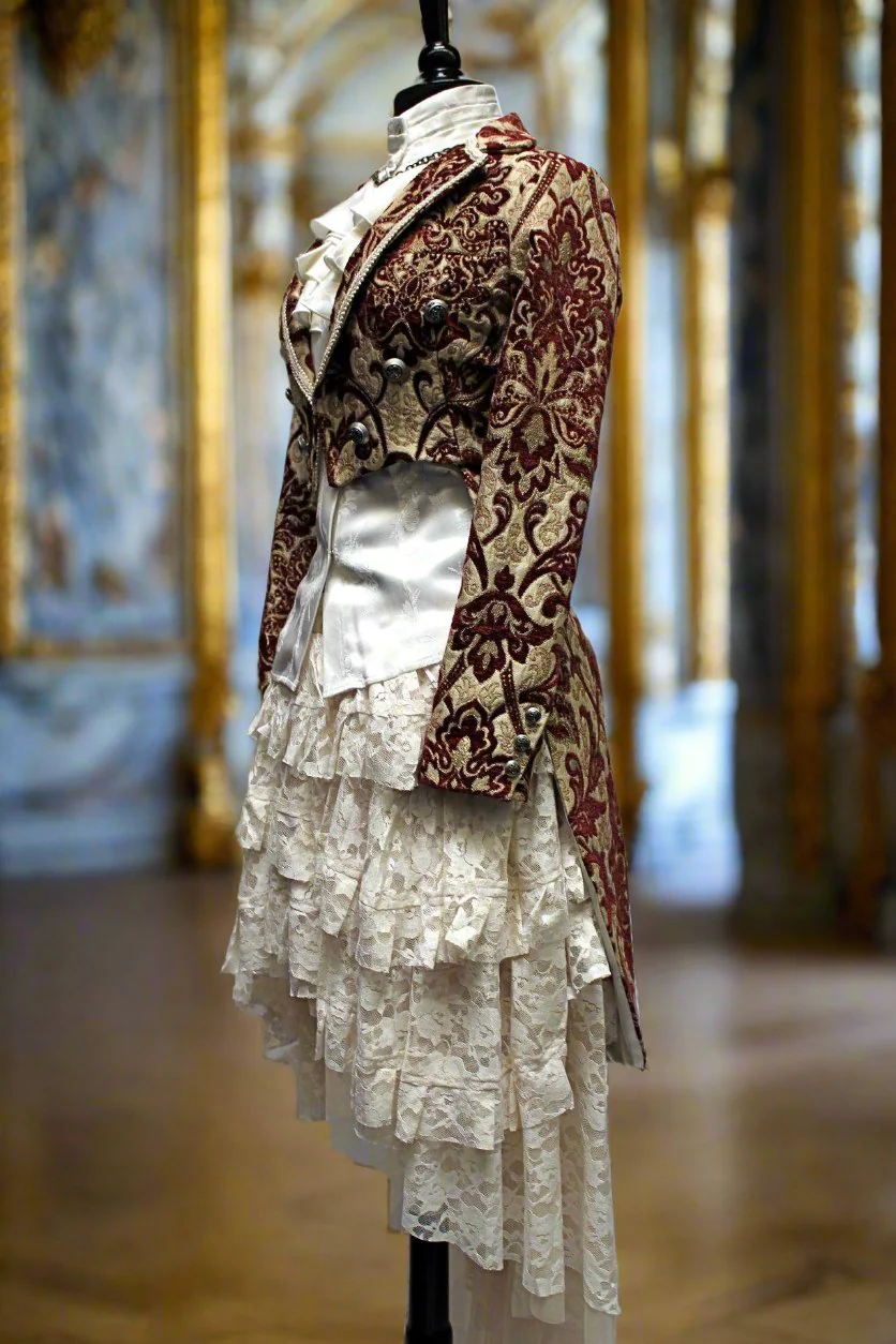 HARLEQUIN TAILCOAT - BURGUNDY/IVORY TAPESTRY - Image 4