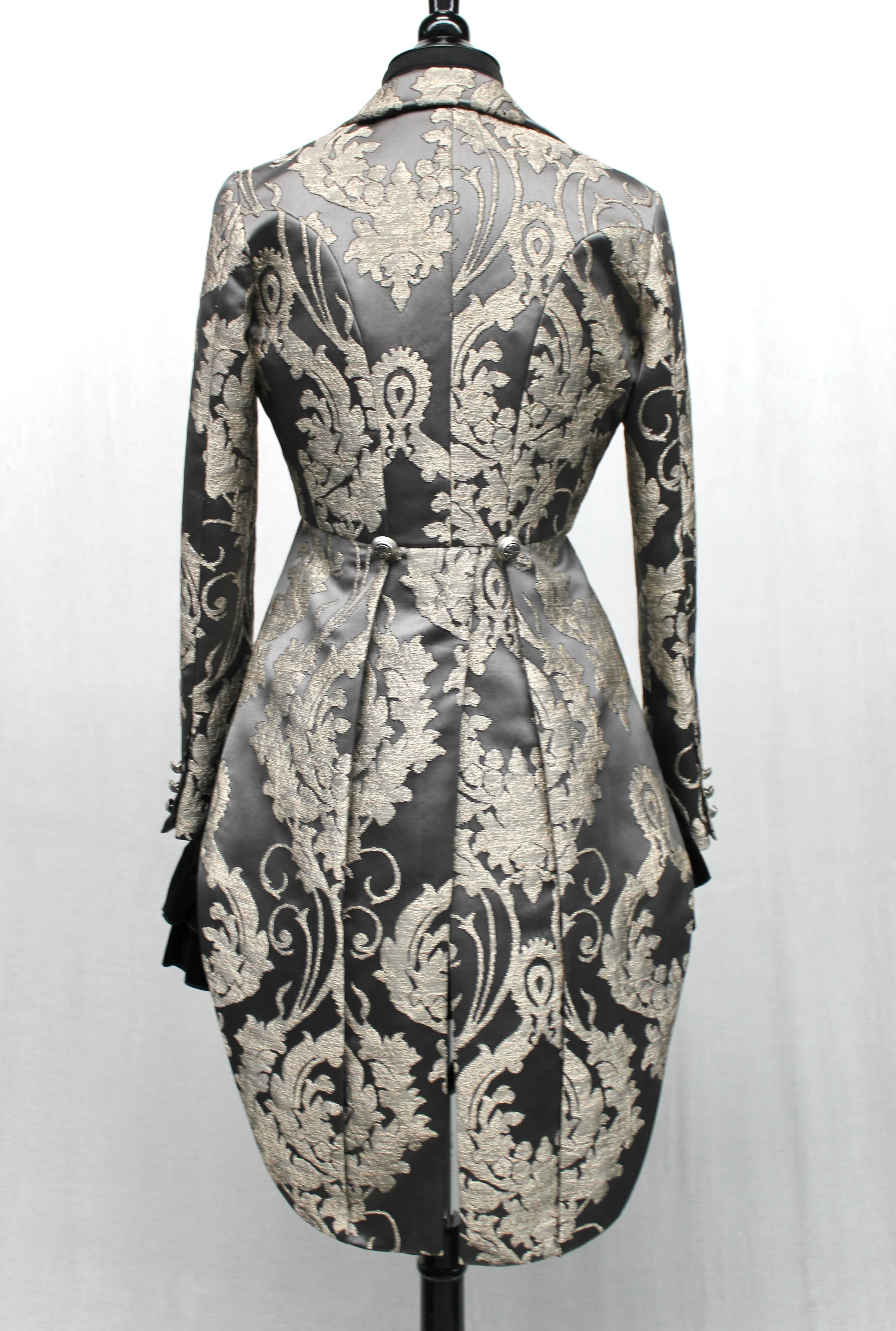 HARLEQUIN TAILCOAT - SATIN BROCADE - CHARCOAL GREY - Image 4