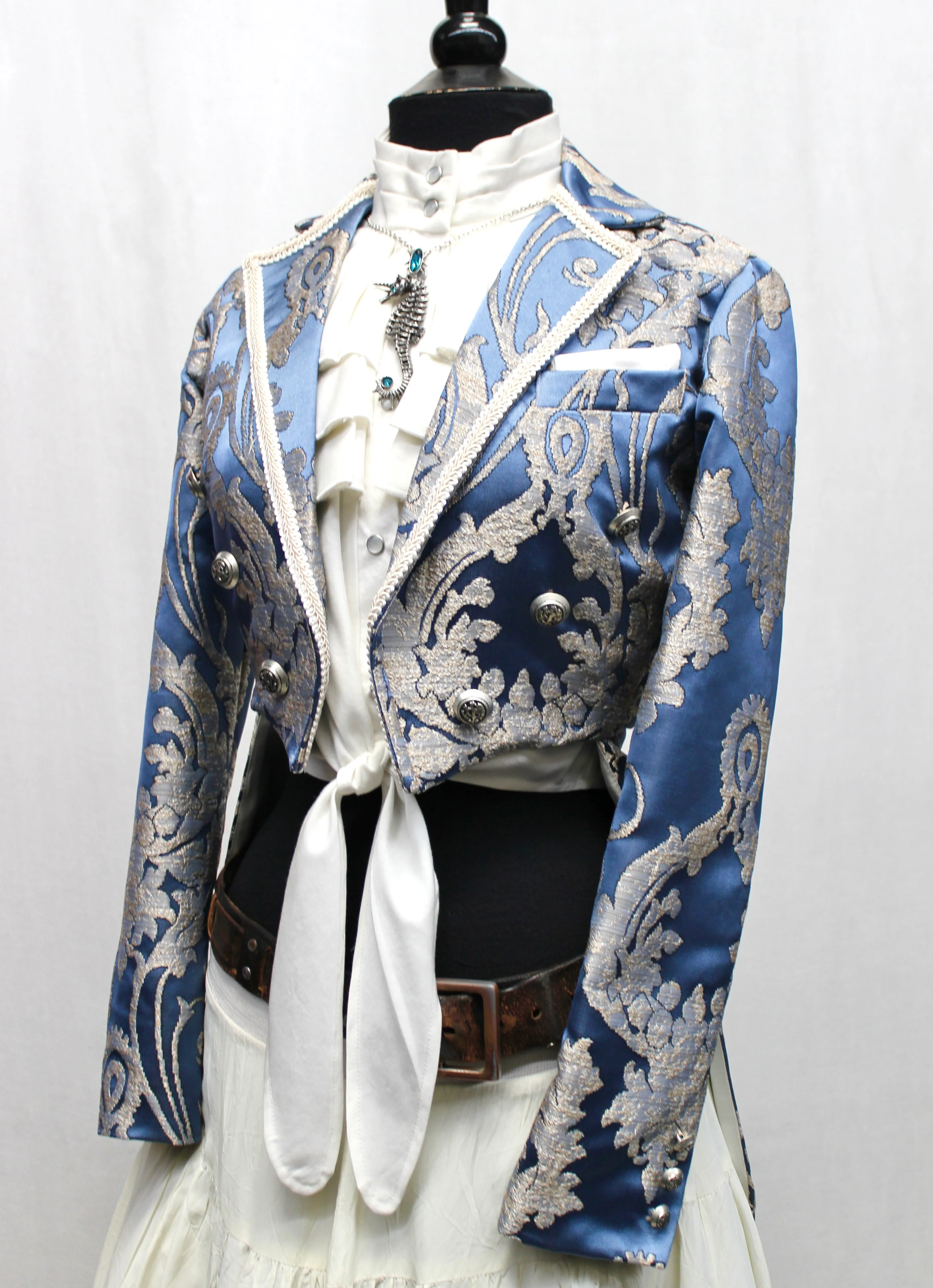 HARLEQUIN TAILCOAT - SATIN BROCADE - ICE BLUE - Image 2