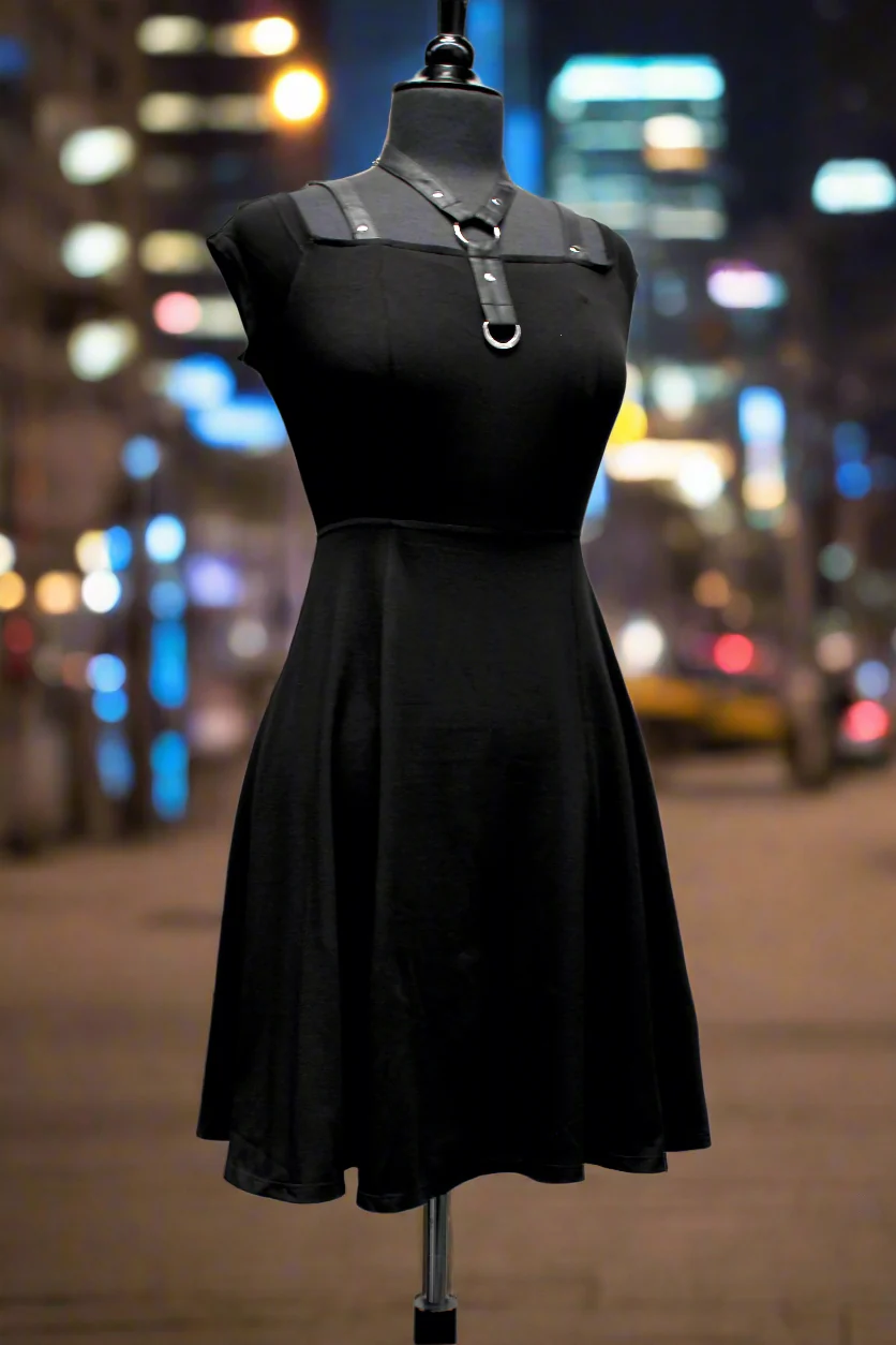 HARNESS DRESS - BLACK STRETCH COTTON - Image 2