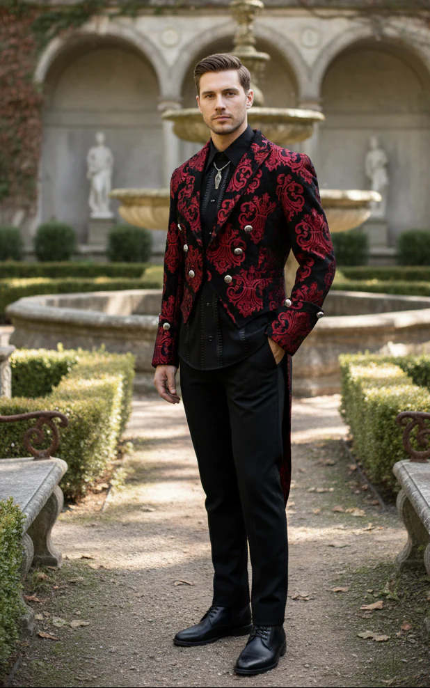 IMPERIAL TAILCOAT - RED ON BLACK VELVET BROCADE - Image 3