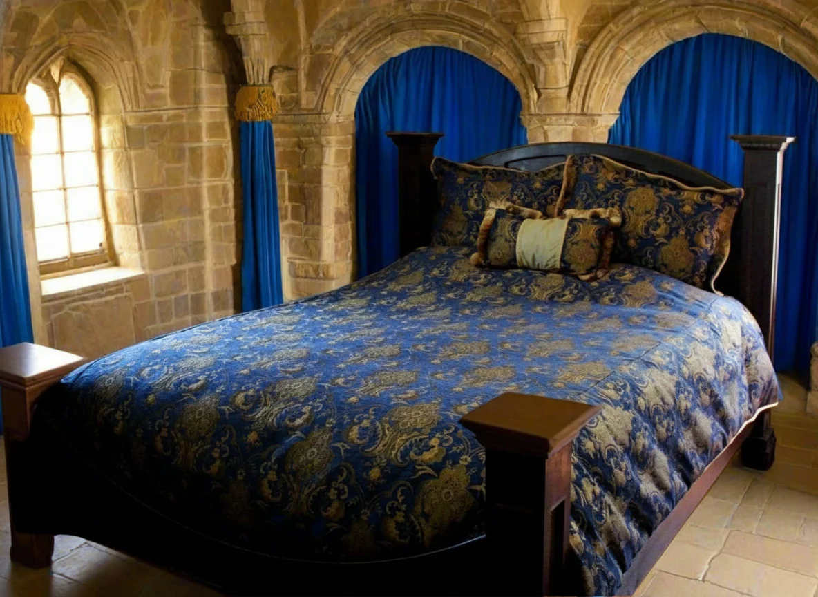 MEDIEVAL TAPESTRY DUVET AND PILLOW SET - GOLD/BLUE - KING SIZE - Image 4