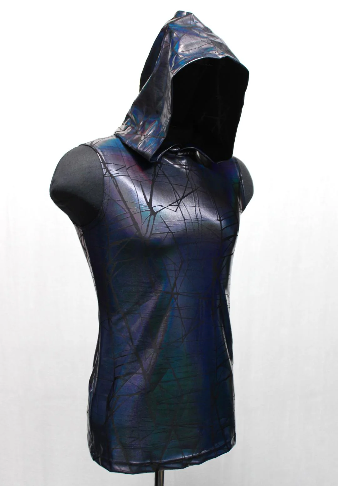 MEN'S HOODIE T - CRACKED HOLOGRAM FABRIC - BLUE/BLACK - Image 3