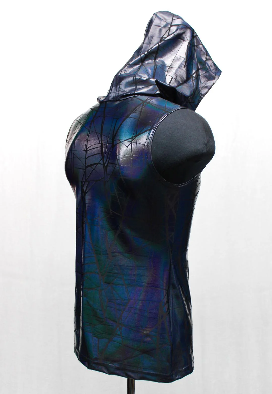 MEN'S HOODIE T - CRACKED HOLOGRAM FABRIC - BLUE/BLACK - Image 4