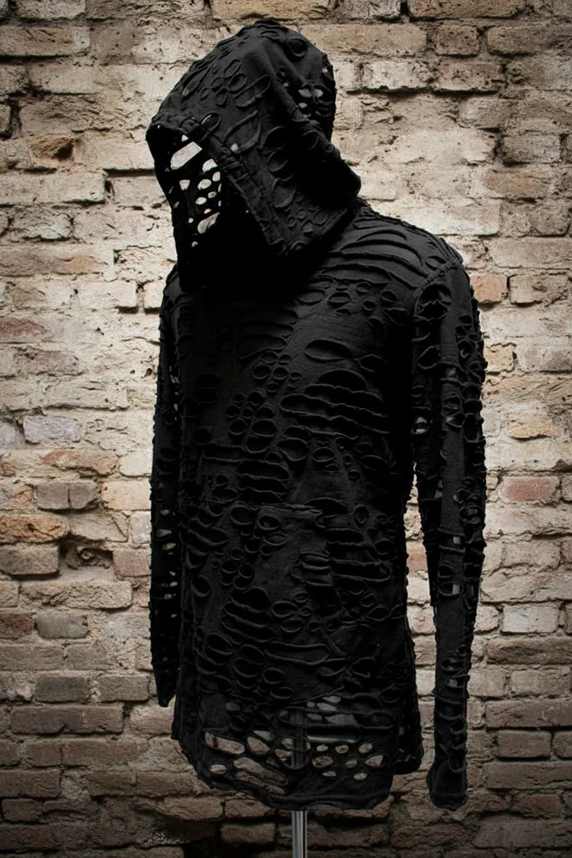 MEN'S LONG SLEEVE HOODIE - BLACK DECAYED FABRIC - Image 3