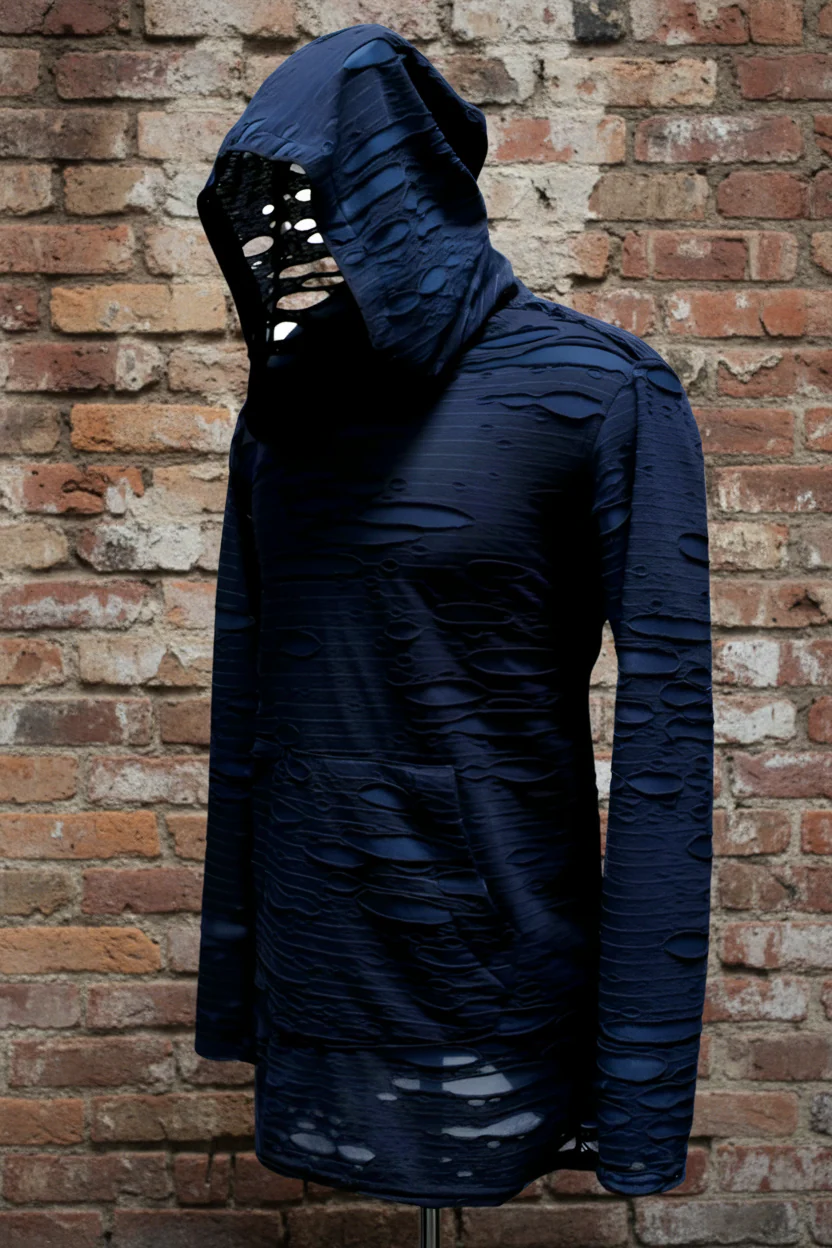 MEN'S LONG SLEEVE HOODIE - BLUE DECAYED FABRIC - Image 2