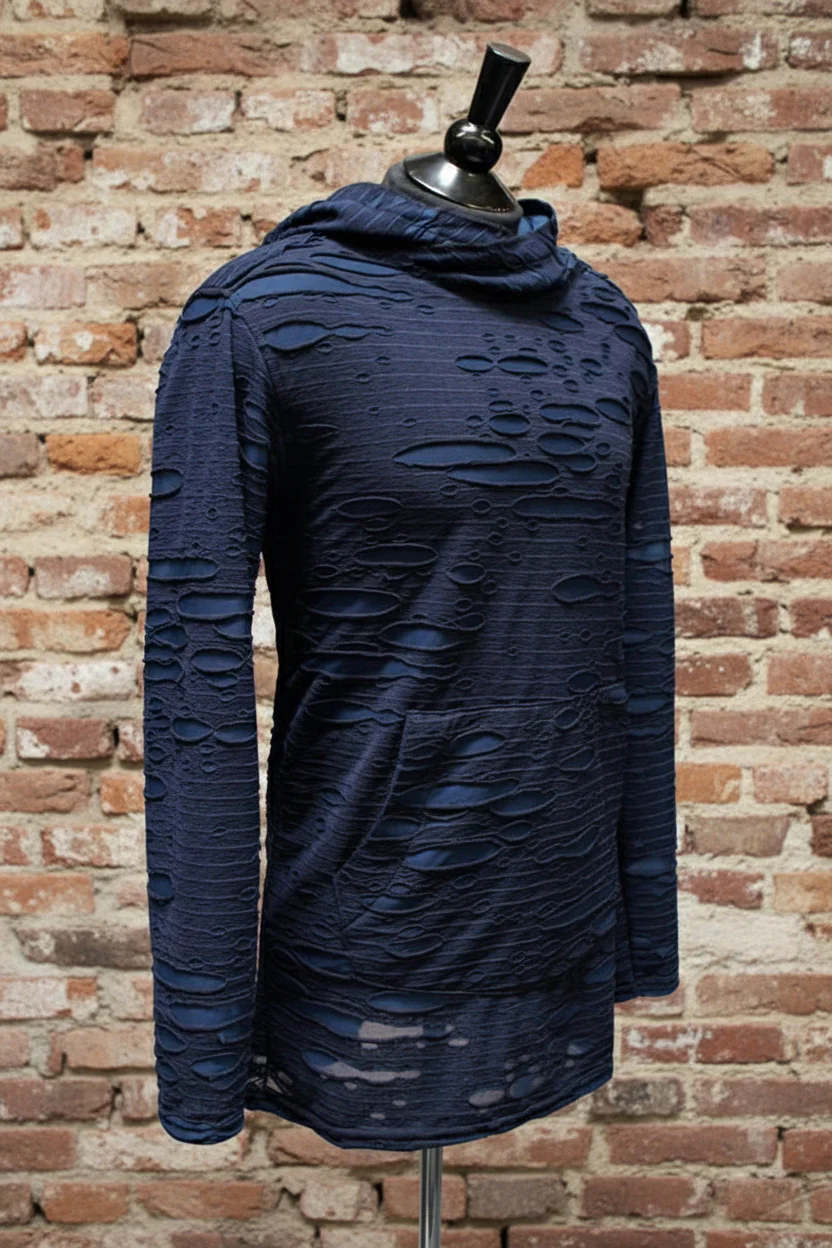 MEN'S LONG SLEEVE HOODIE - BLUE DECAYED FABRIC - Image 3