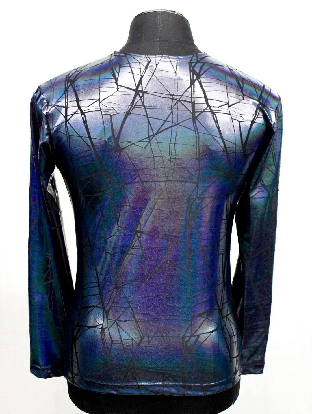 MEN'S LONG SLEEVE TEE - CRACKED HOLOGRAM FABRIC - BLUE/BLACK - Image 4