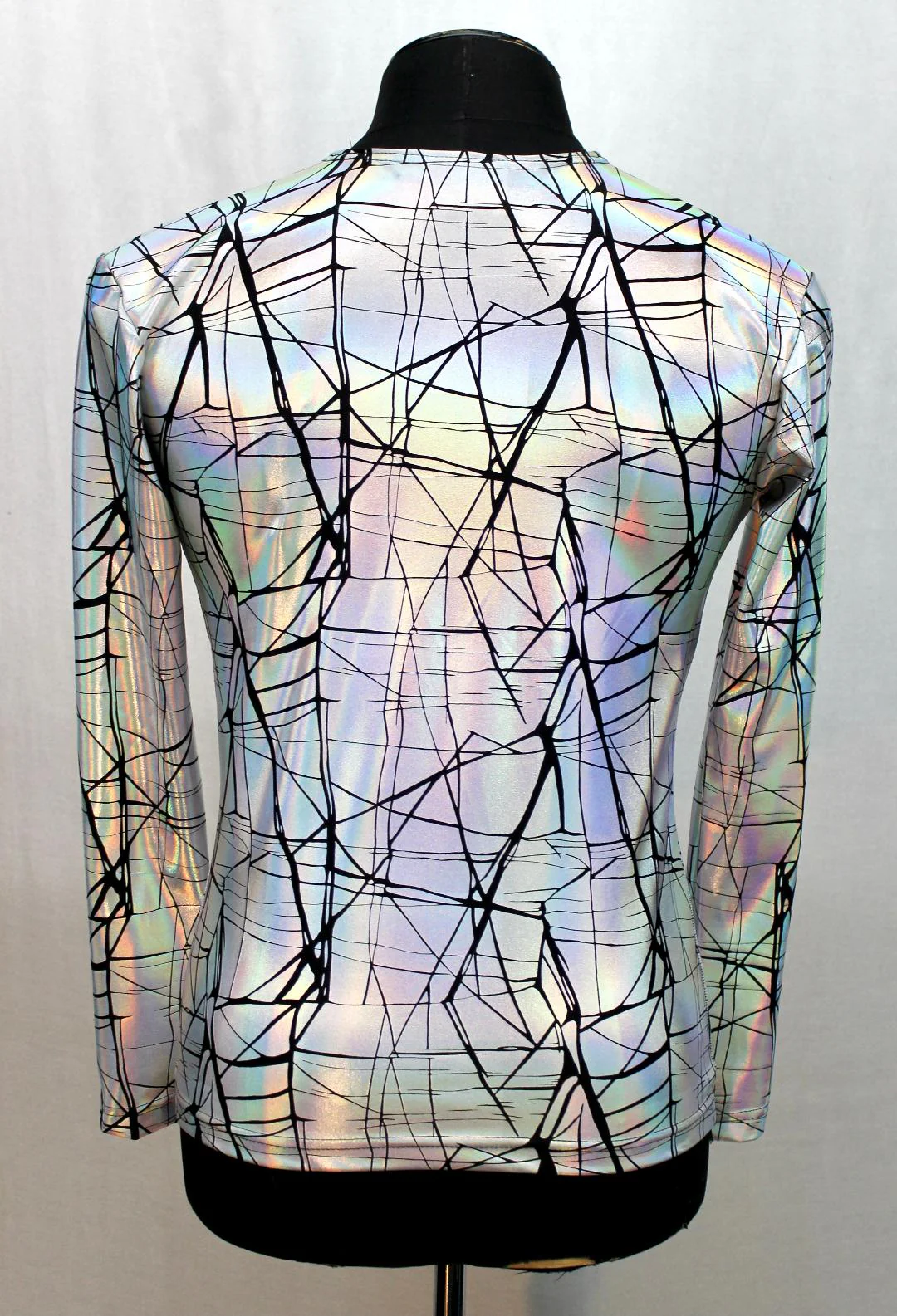 MEN'S LONG SLEEVE TEE - CRACKED HOLOGRAM FABRIC - WHITE - Image 5