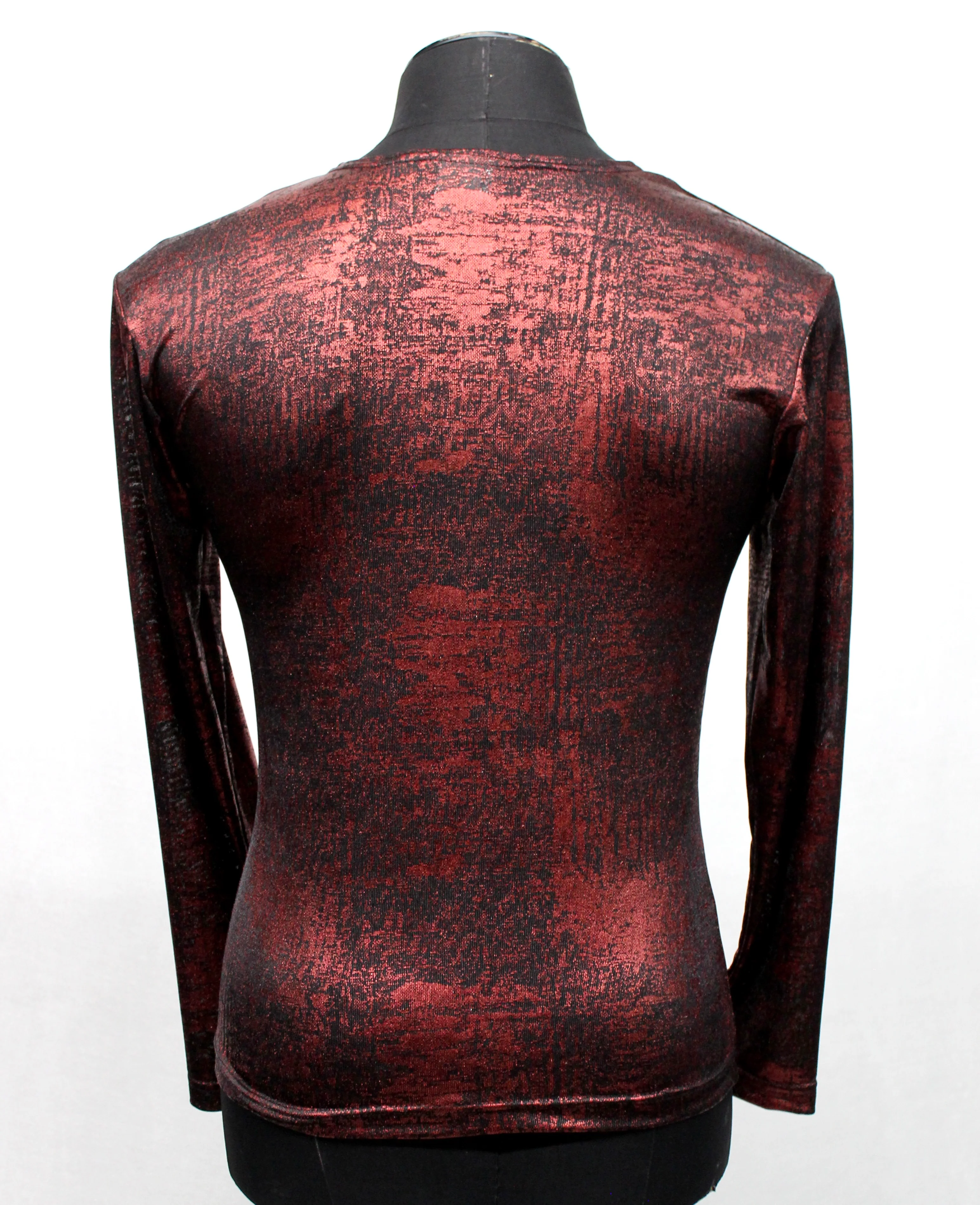 MEN'S LONG SLEEVE TEE - METALLIC RED FABRIC - Image 3