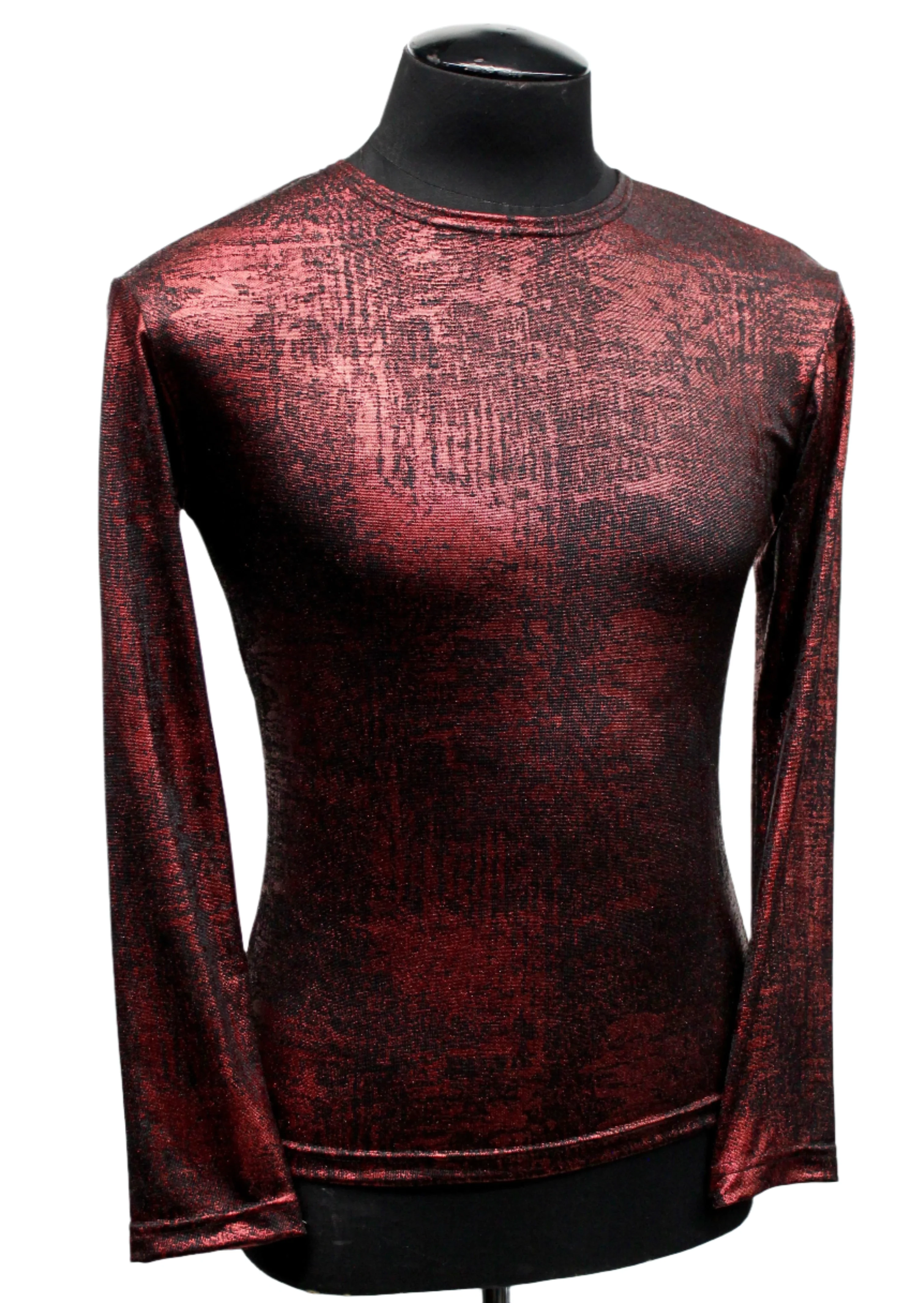 MEN'S LONG SLEEVE TEE - METALLIC RED FABRIC - Image 4