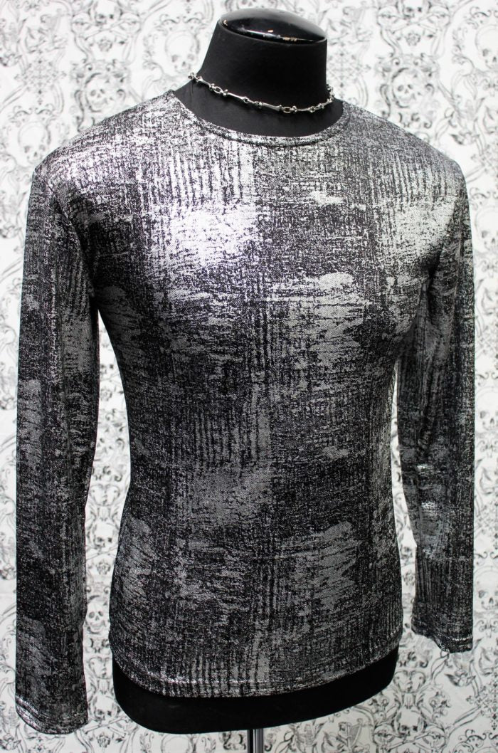 MEN'S LONG SLEEVE TEE - METALLIC SILVER FABRIC - Image 4