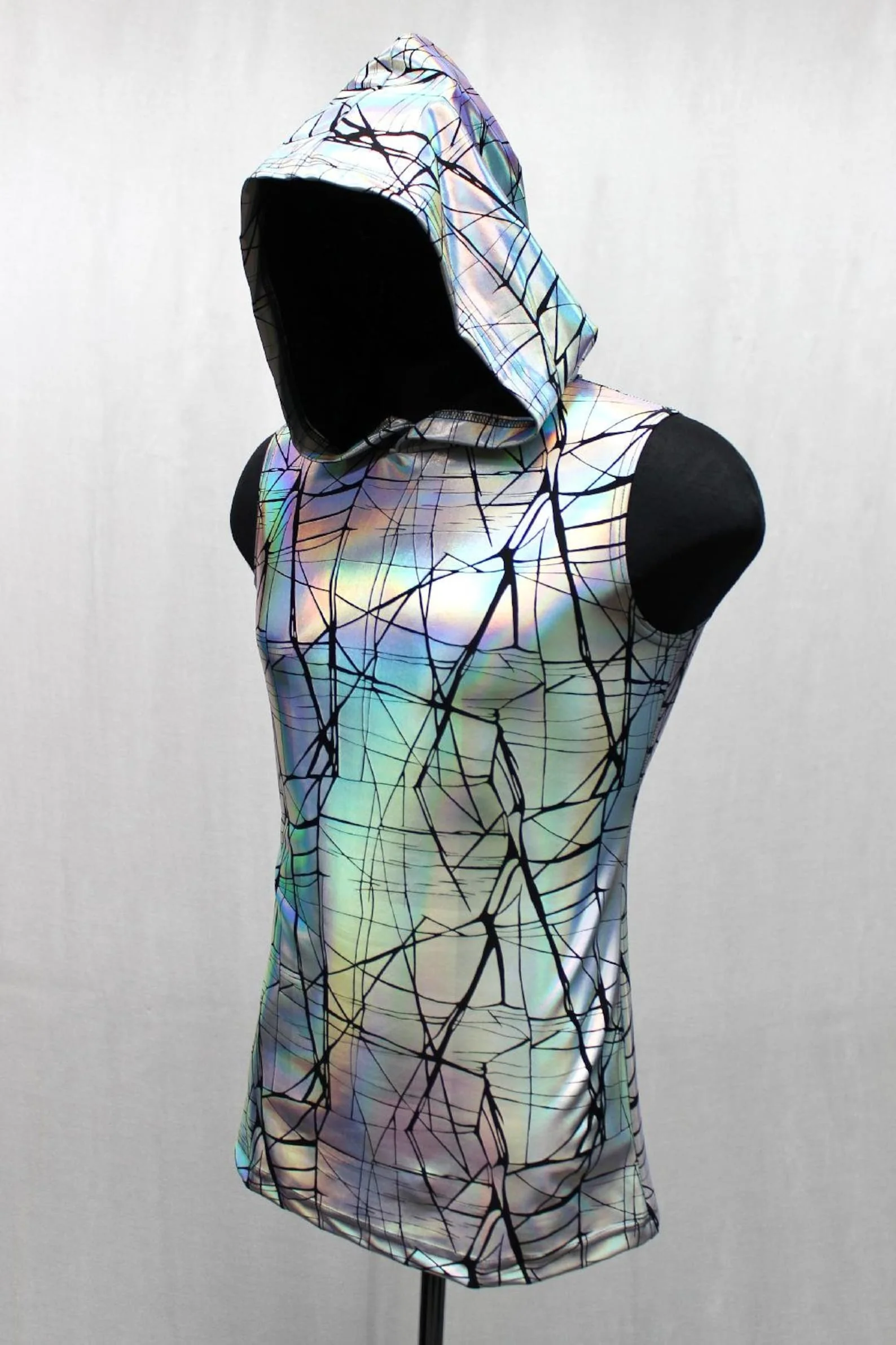 MEN'S HOODIE T - CRACKED HOLOGRAM FABRIC - WHITE - Image 3