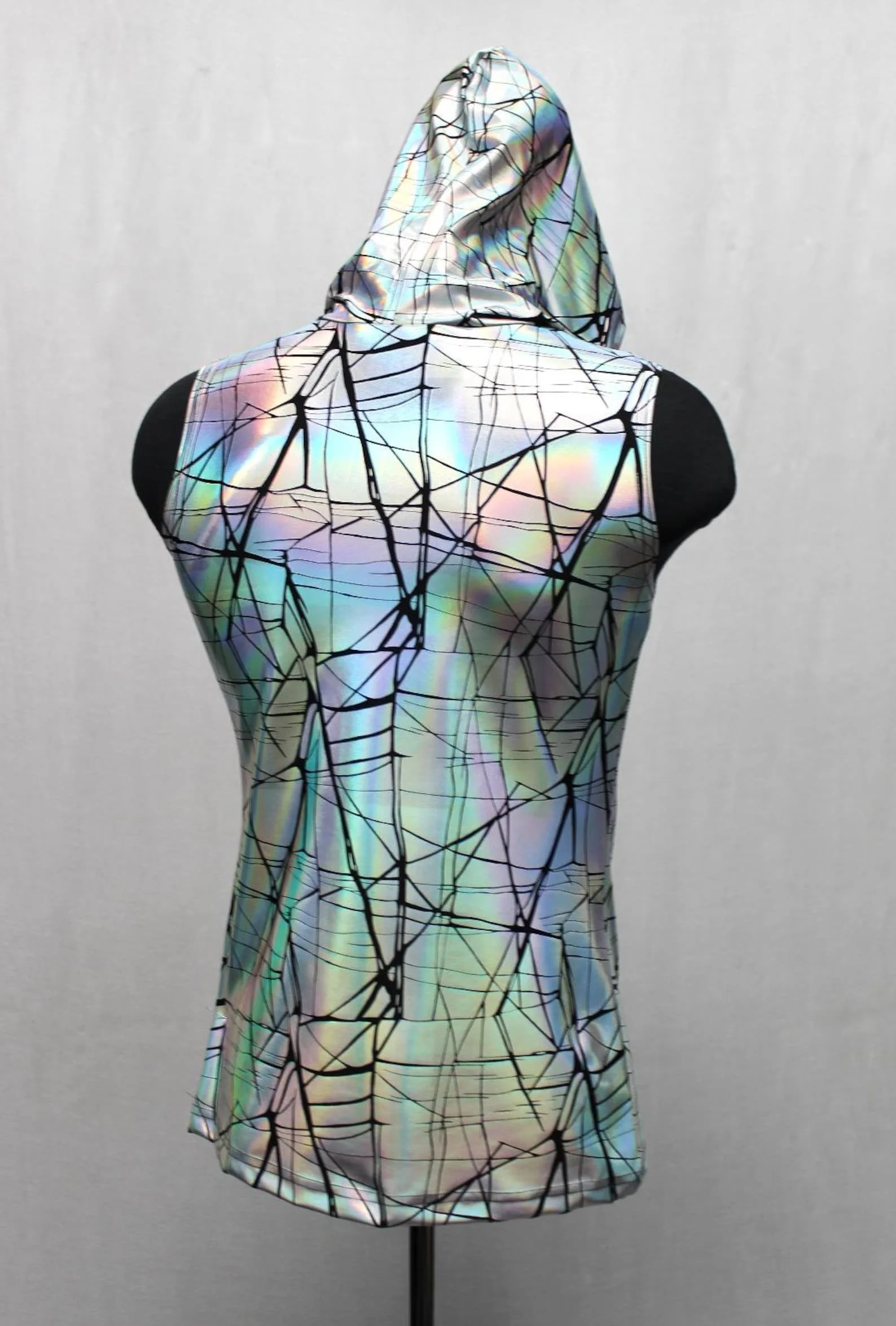 MEN'S HOODIE T - CRACKED HOLOGRAM FABRIC - WHITE - Image 4