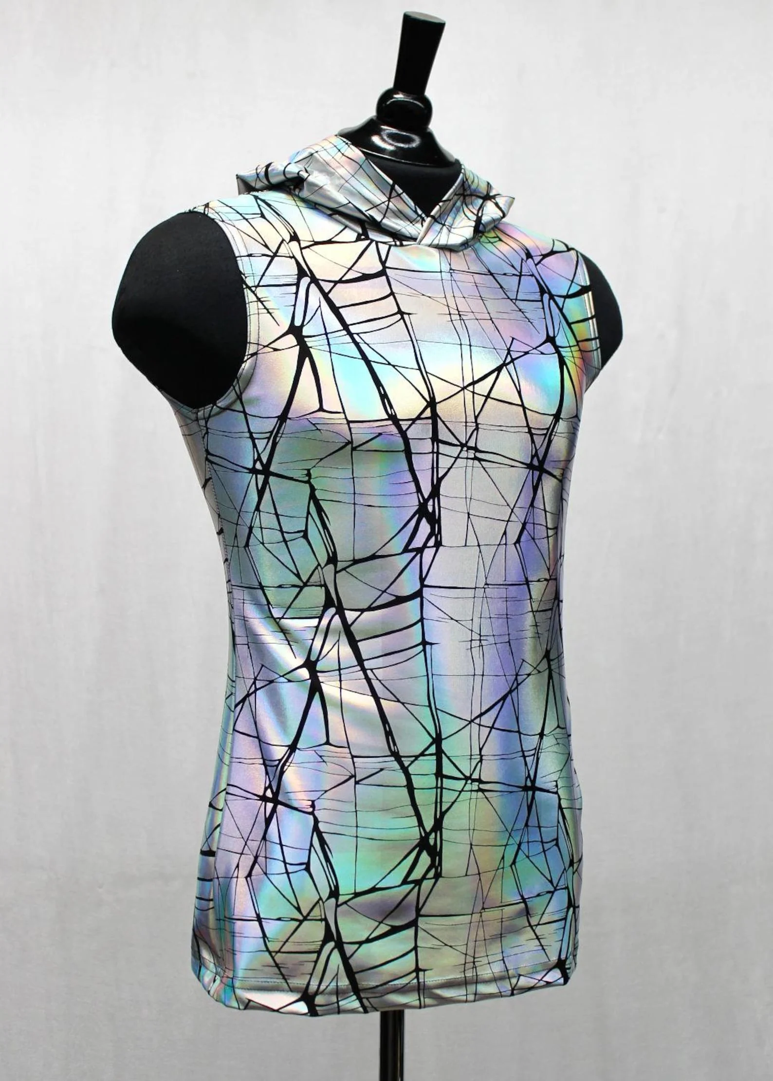 MEN'S HOODIE T - CRACKED HOLOGRAM FABRIC - WHITE - Image 5