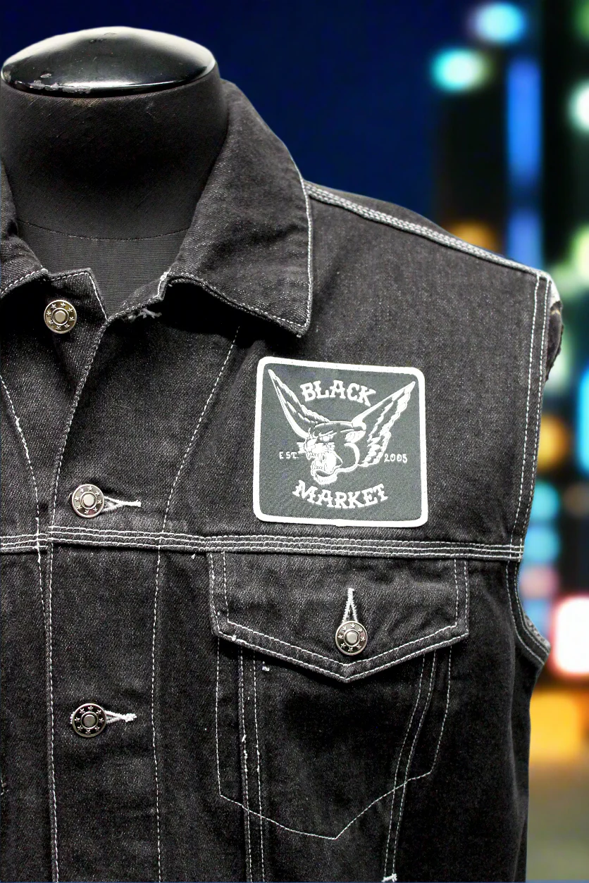 MOTORCYCLE DENIM VEST - COBRA SNAKE PRINT - Image 3