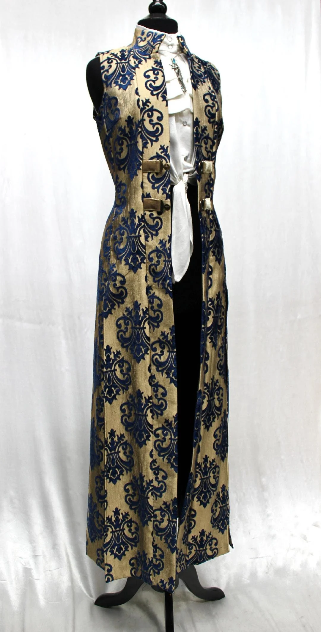 NECROMANTIC COAT/VEST - GOLD with BLUE VELVET BROCADE - Image 3