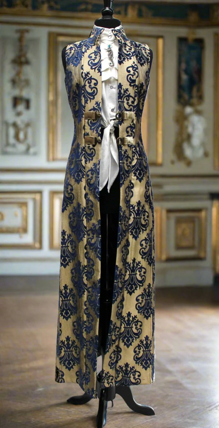 NECROMANTIC COAT/VEST - GOLD with BLUE VELVET BROCADE - Image 4