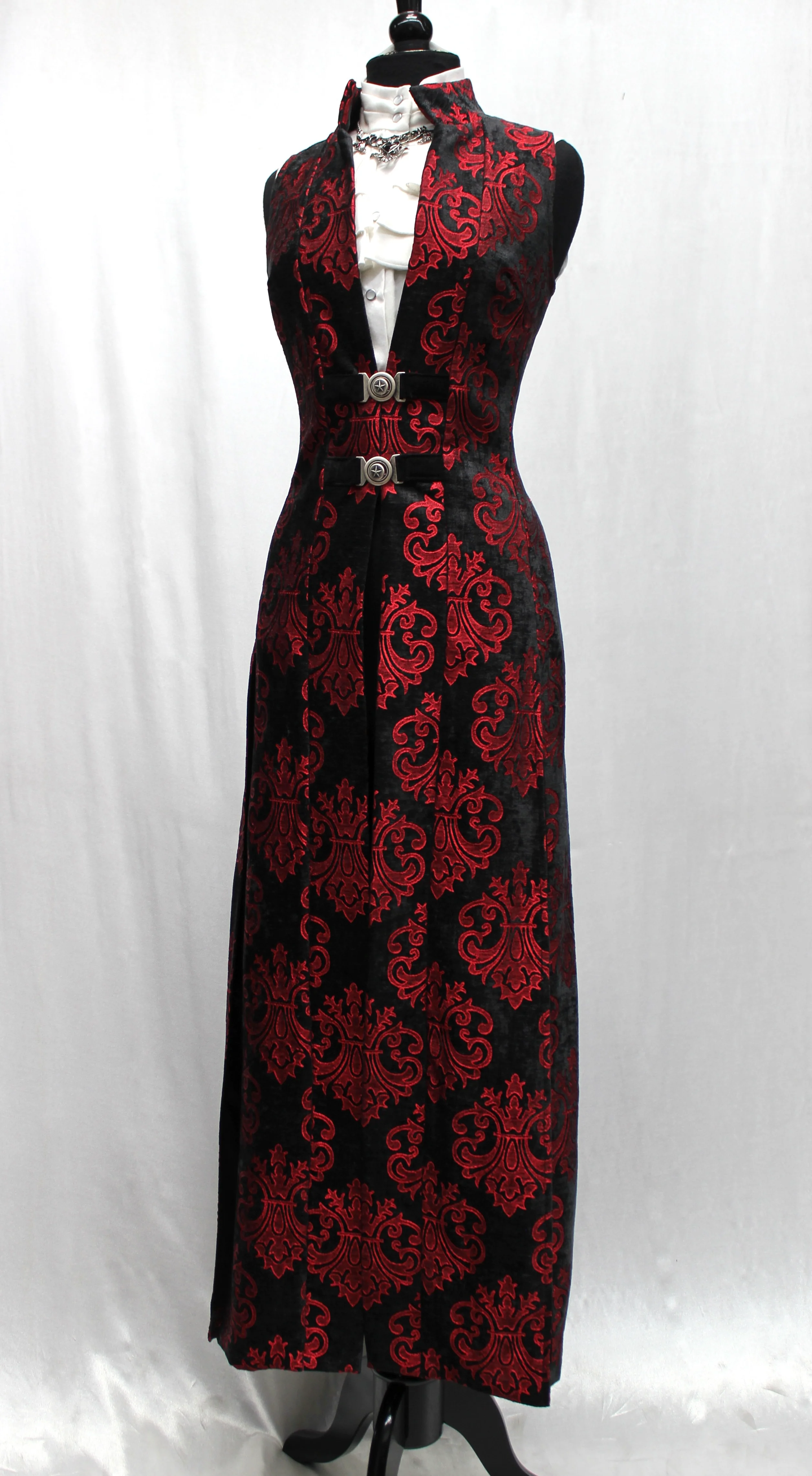 NECROMANTIC COAT/VEST - RED ON BLACK VELVET BROCADE - Image 3