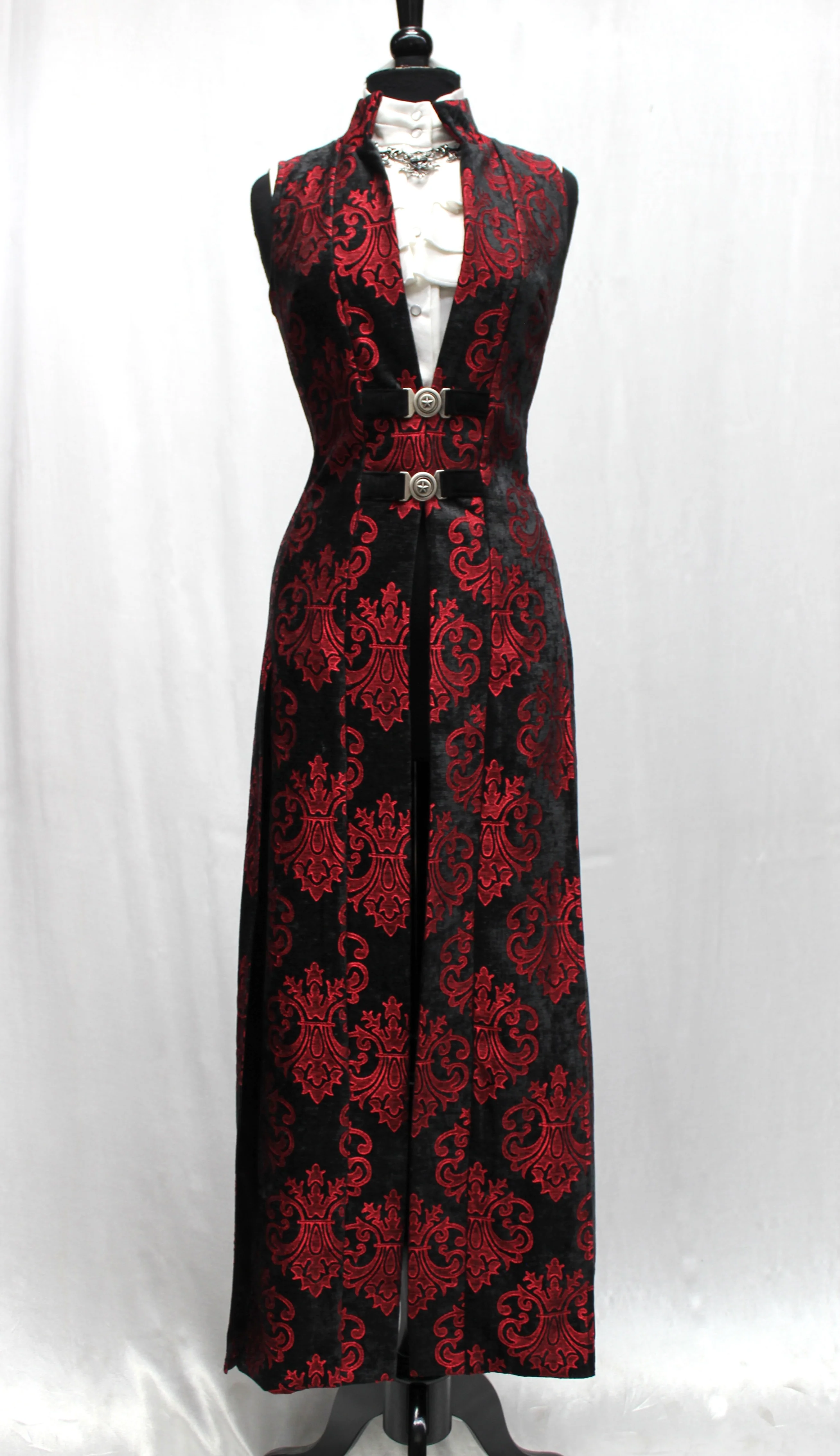 NECROMANTIC COAT/VEST - RED ON BLACK VELVET BROCADE - Image 4