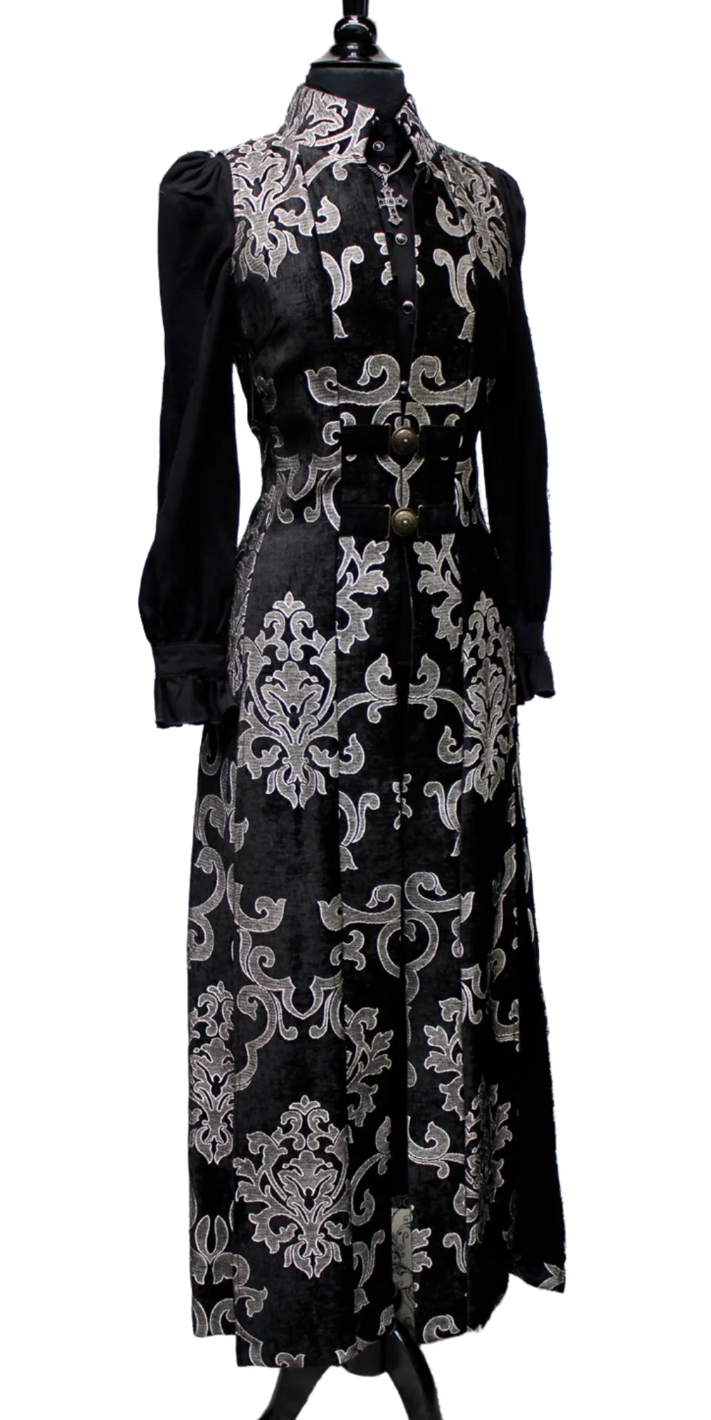 NECROMANTIC COAT/VEST - SILVER ON BLACK VELVET BROCADE - Image 5