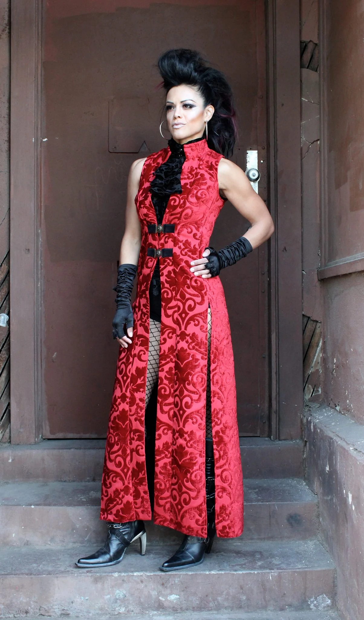 NECROMANTIC COAT/VEST - RED PRINT VELVET - Image 3