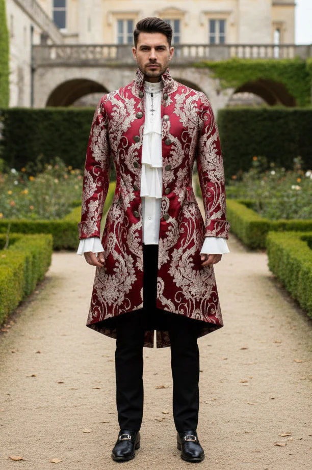 ORDER OF THE DRAGON COAT - BURGUNDY BROCADE - Image 3