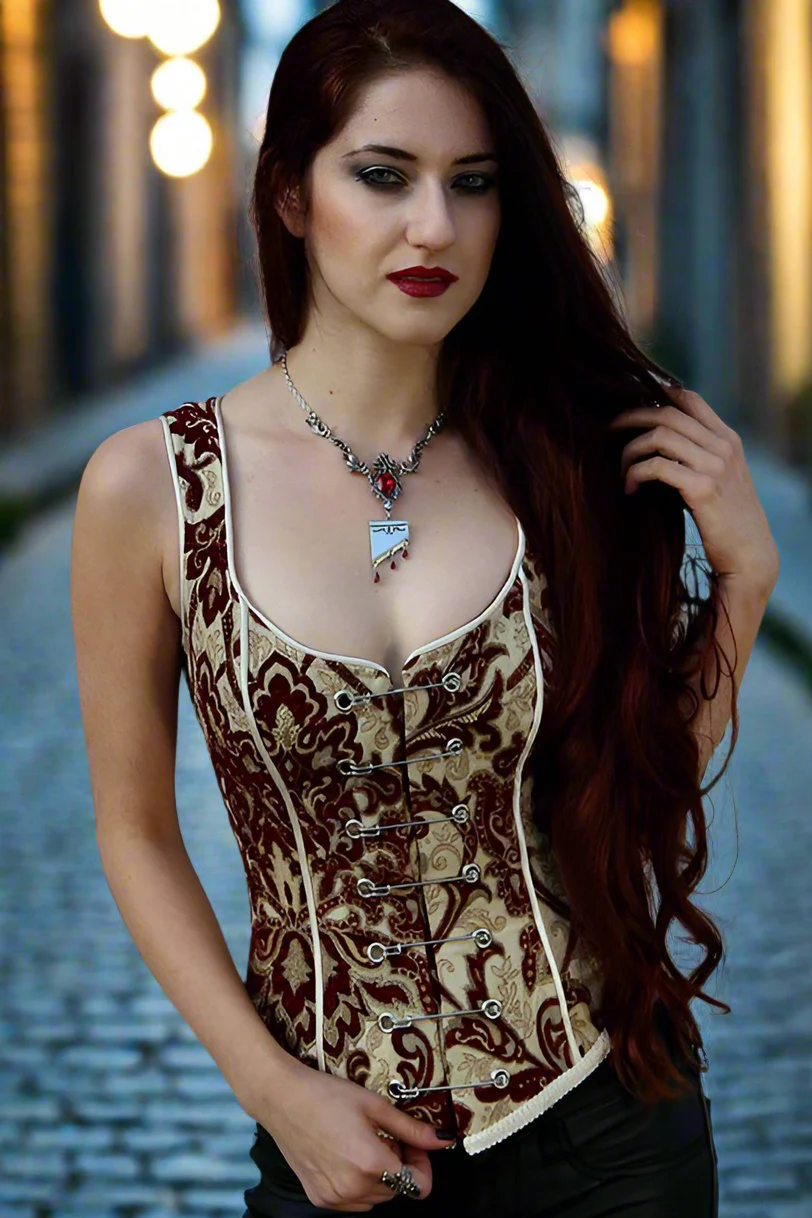 PIN BODICE - BURGUNDY/IVORY TAPESTRY - Image 2