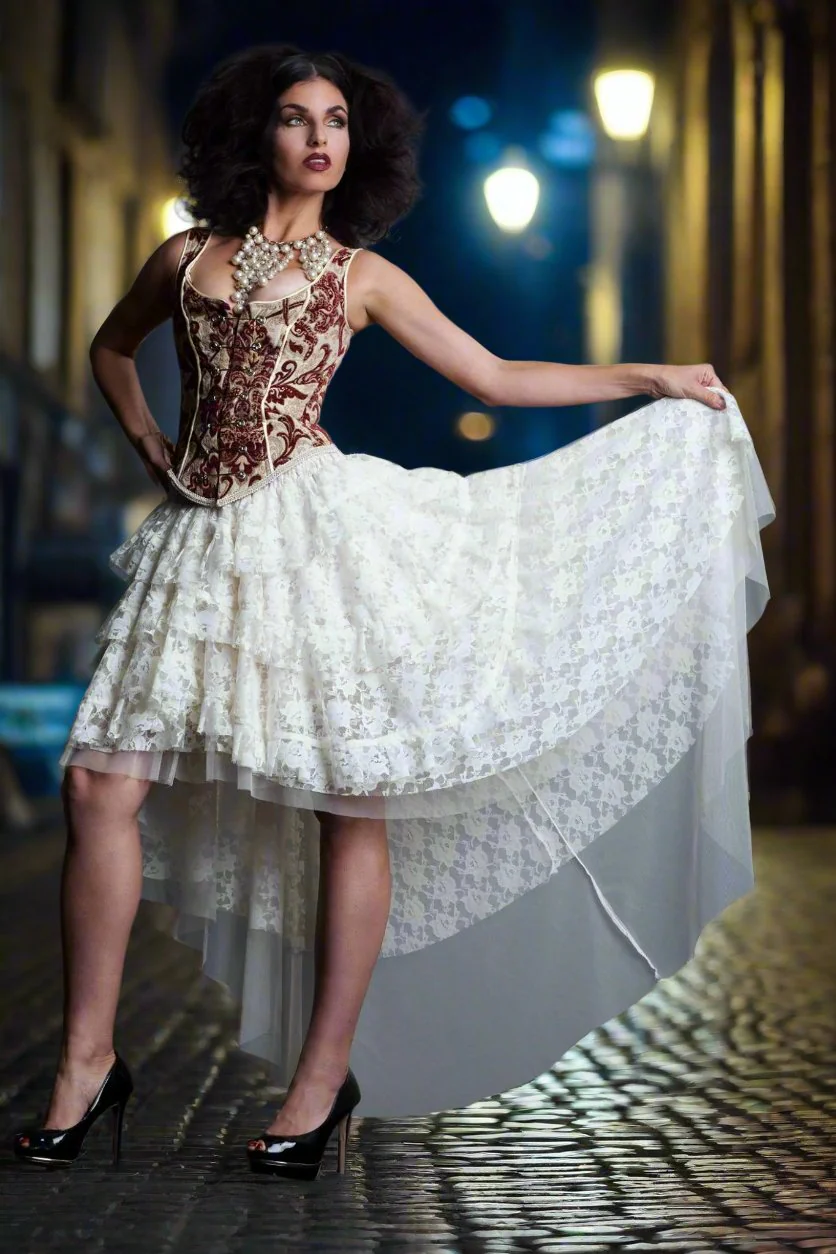 PIN BODICE - BURGUNDY/IVORY TAPESTRY - Image 4