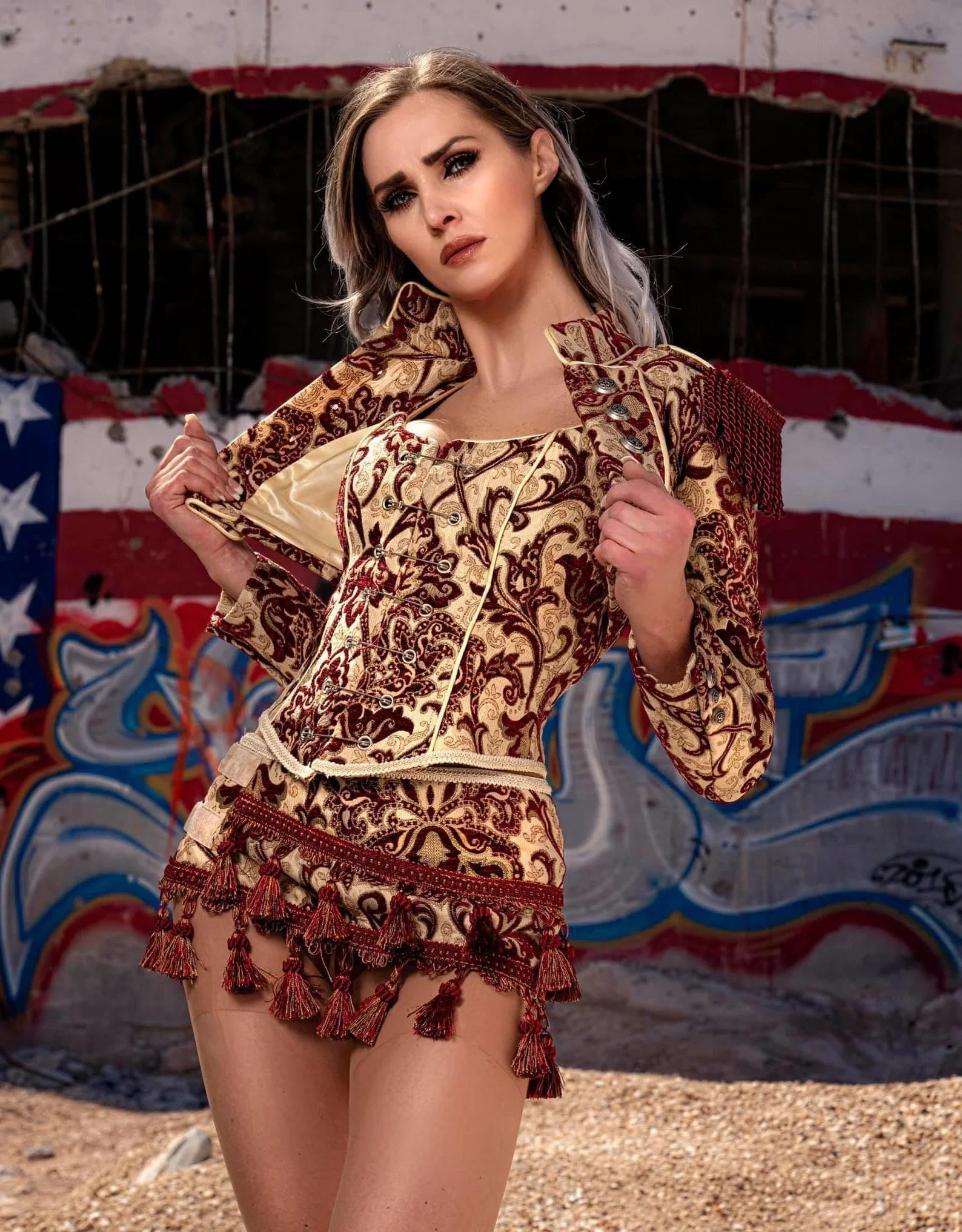 PIN BODICE - BURGUNDY/IVORY TAPESTRY - Image 5